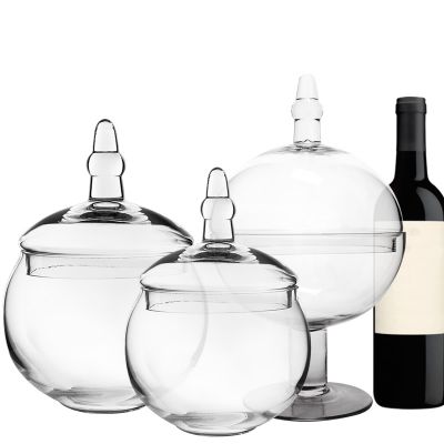 Set of 3 Glass Apothecary Jars Candy Buffet Containers - H: 16", 12.5", 10"