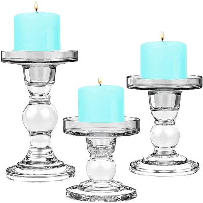 H-3.75", 4.5", 5.5" Bubble Glass Pillar, Taper Candle Holder, Set of 3 pcs