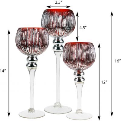 3-Piece Set, Red Wavy Etched Mercury Glass Candle Holders. H-12", 14", 16" (Free Shipping)
