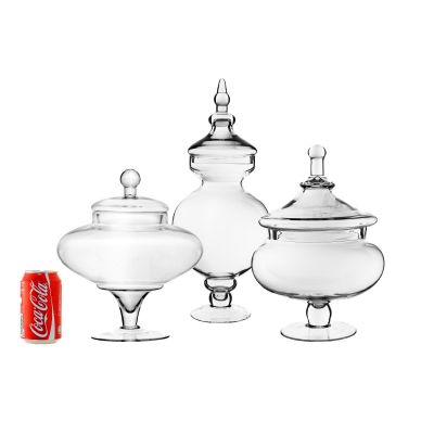 Jumbo Glass Apothecary Jars Candy Buffet Containers - H: 13.5", 21.5", 15"