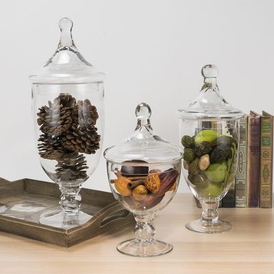 Set of 3 Clear Glass Apothecary Jars Candy Buffet Containers - H: 16.5", 13.5", 9.5"
