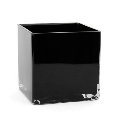 6" Black Color Cube Glass Vase
