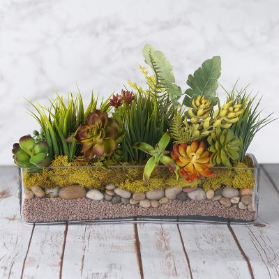 4" Long Rectangular Glass Vase Planter