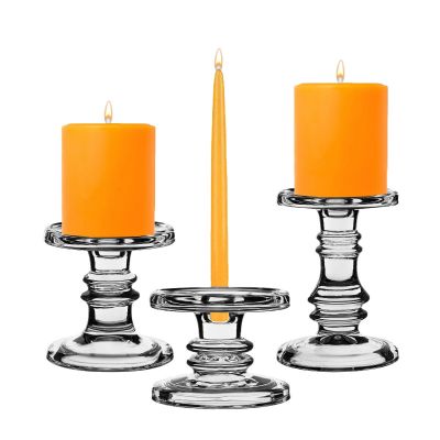 3 pcs Classic Style Glass Taper & Pillar Candlesticks 3.25", 4.5", 6.25" (Free Shipping)