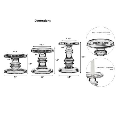 3 pcs Classic Style Glass Taper & Pillar Candlesticks 3.25", 4.5", 6.25" (Free Shipping)