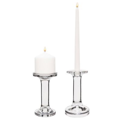 6.25" Modern Style Glass Pillar & Taper Candlesticks