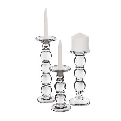 3 pcs Bubble Stem Glass Taper & Pillar Candlesticks 7.5", 9.5", 11.5"