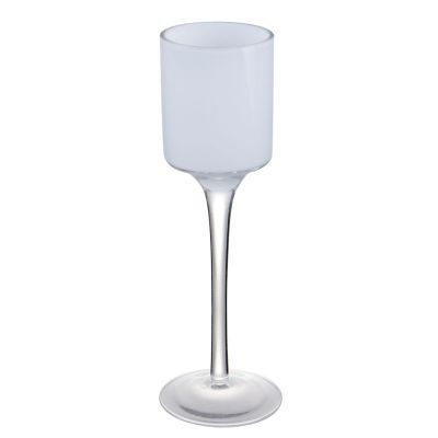 7.5" Long Stemmed White Glass Candle Holder