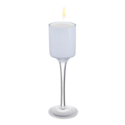 7.5" Long Stemmed White Glass Candle Holder