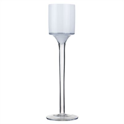 9" Long Stemmed White Glass Candle Holder