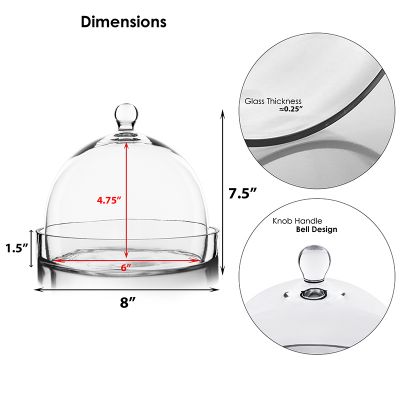 7.5" Glass Dome Cloche Plant Terrarium Bell Jar with Glass Tray