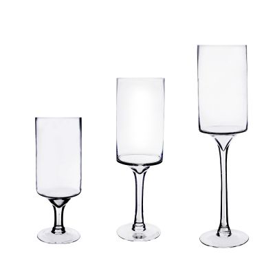 16" Contemporary Long Stem Glass Pillar Candle Holder