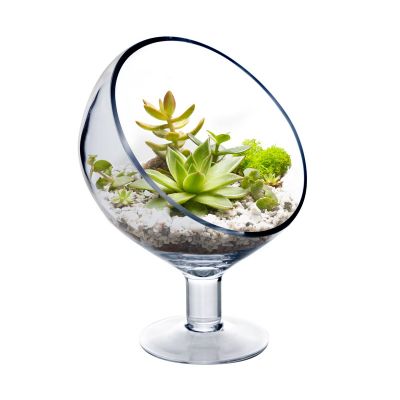 9" Short Stand Slant Cut Glass Satellite Candle Holder