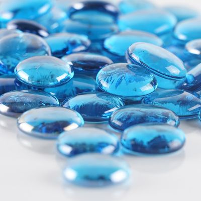Large 1.25" Light Blue Glass Flat Gemstone Vase Fillers 