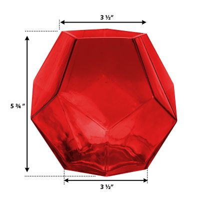 6" Geometric Red Glass Vases Candle Holder