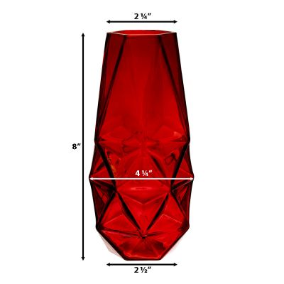 8" Geometric Red Glass Vases Candle Holder