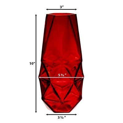 10" Geometric Red Glass Vases Candle Holder