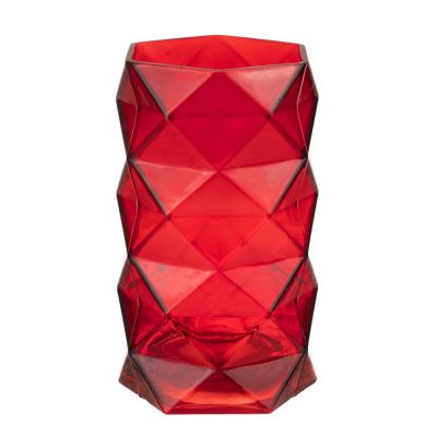 7.5" Geometric Red Glass Vases Candle Holder