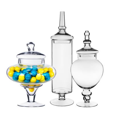 Set of 3 Glass Apothecary Jars Candy Buffet Containers - H: 10", 14.75", 22"