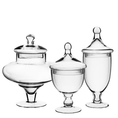 Set of 3 Glass Apothecary Jars Candy Buffet Containers - H: 13.5", 10", 9.5"