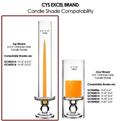 Glass Candle Holder 3.75", 4.5", 5.5" with Top Fitment Glass Tubes (Multiple Sizes) Free Shipping