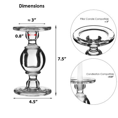 7.5" Baluster Stem Glass Taper & Pillar Candlestick Candle Holder