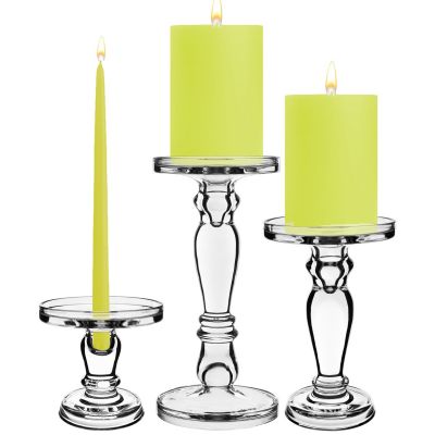  H-8", 8", 11", Bubble Glass Pillar, Taper Candle Holder, Set of 3 pcs