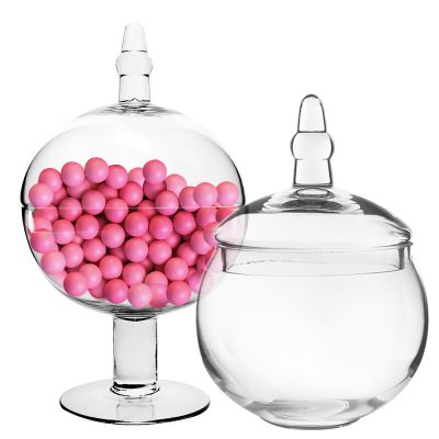 Set of 2 Glass Apothecary Jars Candy Buffet Containers - H: 16", 10"