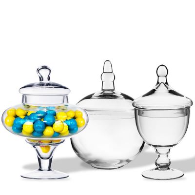 Set of 3 Glass Apothecary Jars Candy Buffet Containers - H: 10", 9.5"