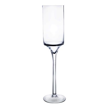 24" Contemporary Long Stem Glass Pillar Candle Holder