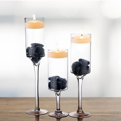 16" Contemporary Long Stem Glass Pillar Candle Holder