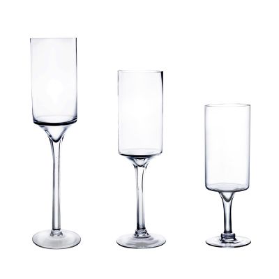 16" Contemporary Long Stem Glass Pillar Candle Holder