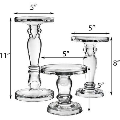  H-8", 8", 11", Bubble Glass Pillar, Taper Candle Holder, Set of 3 pcs
