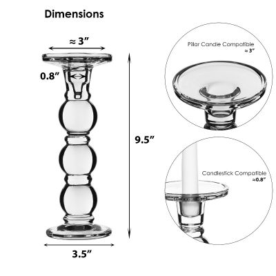 9.25" Bubble Stem Glass Taper & Pillar Candlestick Candle Holders