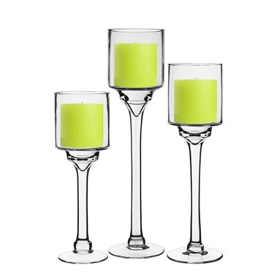 12" Elegant Long Stem Glass Candle Holder