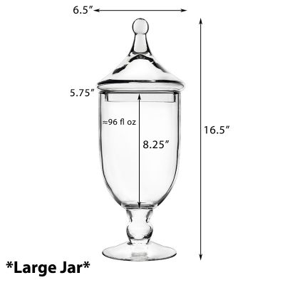 Set of 3 Clear Glass Apothecary Jars Candy Buffet Containers - H: 16.5", 13.5", 9.5"