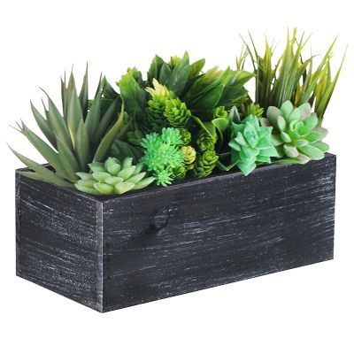Black Wood Rectangle Planter Box With Plastic Liner (H:4" Open:10"x5")
