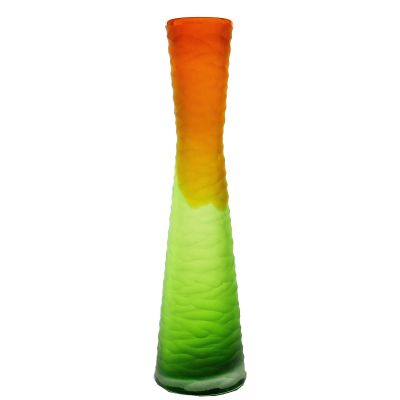 15" Carved Orange and Green Color Glass Vase