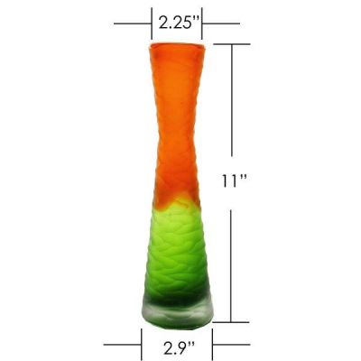 11" Carved Orange and Green Color Glass Vase