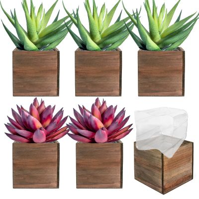 4" Garden Wood Cube Box Planter with Zinc Metal Liner Vase