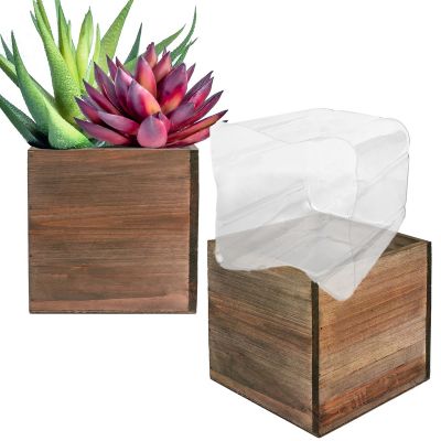 Wood Cube Planter Box, 4", 5" and 6" With Plastic Liner, Multiple Sizes & Pack (Free Shipping)