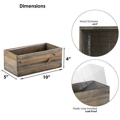 4" x 10" x 5" Rectangle Planter Wood Box with Plastic Liner