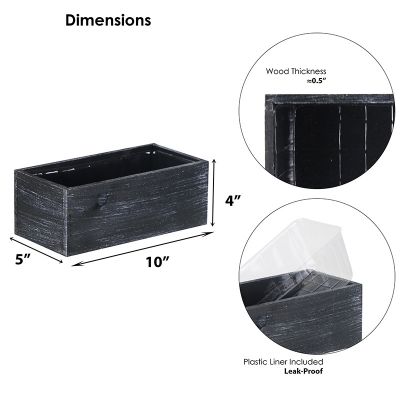 Black Wood Rectangle Planter Box With Plastic Liner (H:4" Open:10"x5")