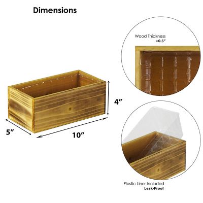Natural Light Brown Wood Rectangle Planter Box With Plastic Liner (H:4" Open:10"x5")