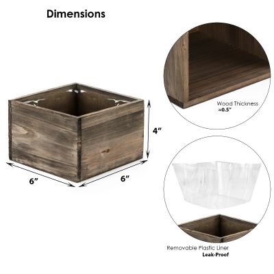 Wood Square Planter Box With Plastic Liner (H:4" Open:6"x6") - Multiple Packing (Free Shipping)