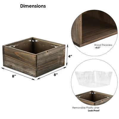Wood Square Planter Box With Plastic Liner (H:4" Open:8"x8") - Multiple Packing (Free Shipping)