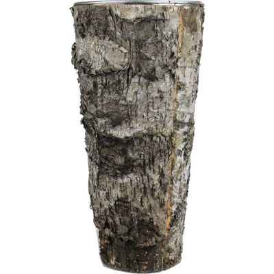 12" Round Planter Birch Wood Wrap Zinc Metal Vase