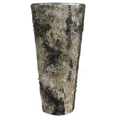 14"  Taper Down Planter Birch Wood Wrap Zinc Metal Vase