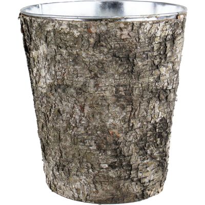 9" Taper Down Planter Birch Wood Wrap Zinc Metal Vase