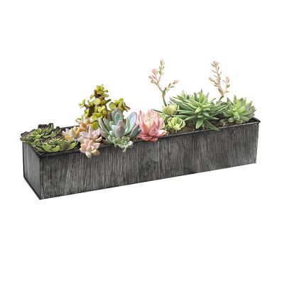 4"x20" Garden Planters Zinc Iron Grey Finish Rectangle Vase